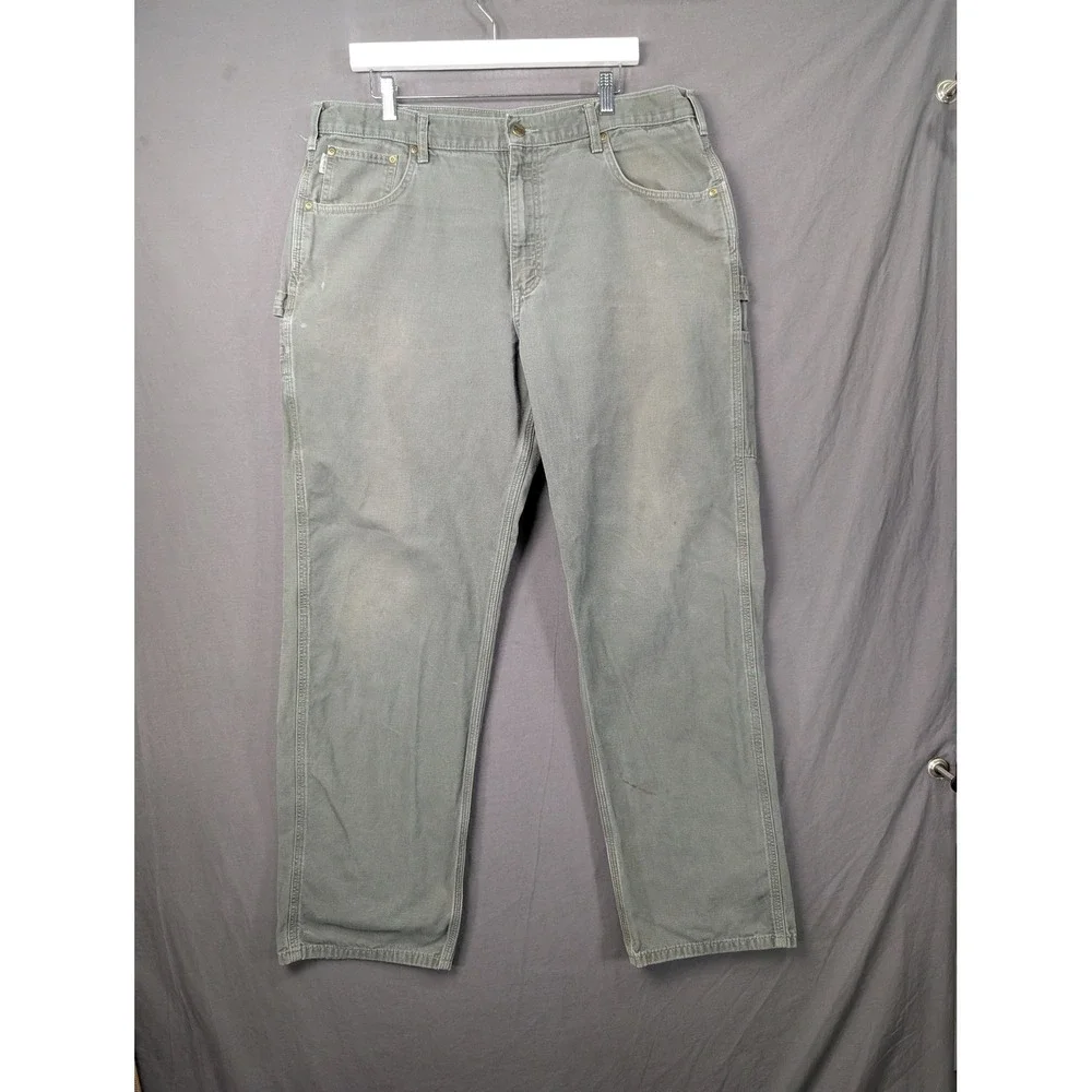 Carhartt Loose Fit Canvas Carpenter Pants 38x34 Green B159 DMS Workwear Mens